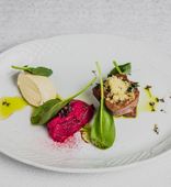 Stewed Beef Tongue with Foie Gras Mousse, Beetroot, and Green Apple (196 g)