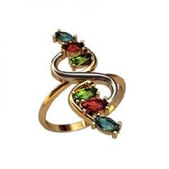 jstudio Золотое кольцо с различными фианитами 10341