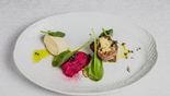Stewed Beef Tongue with Foie Gras Mousse, Beetroot, and Green Apple (196 g)