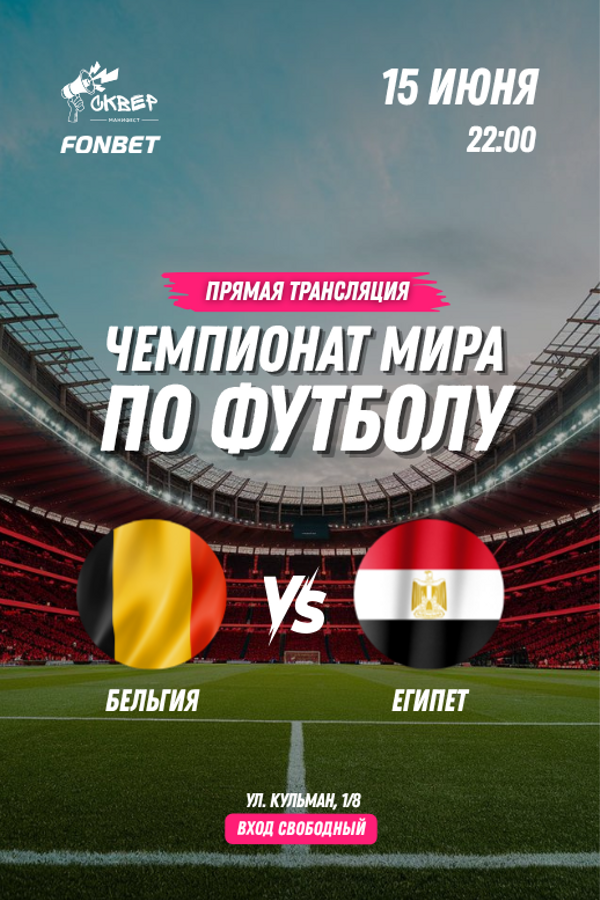 Чемпионат мира по футболу. Бельгия — Египет. Прямая трансляция